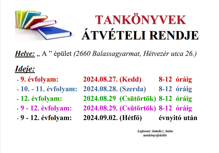 Tankönyvek Átvételi Rendje